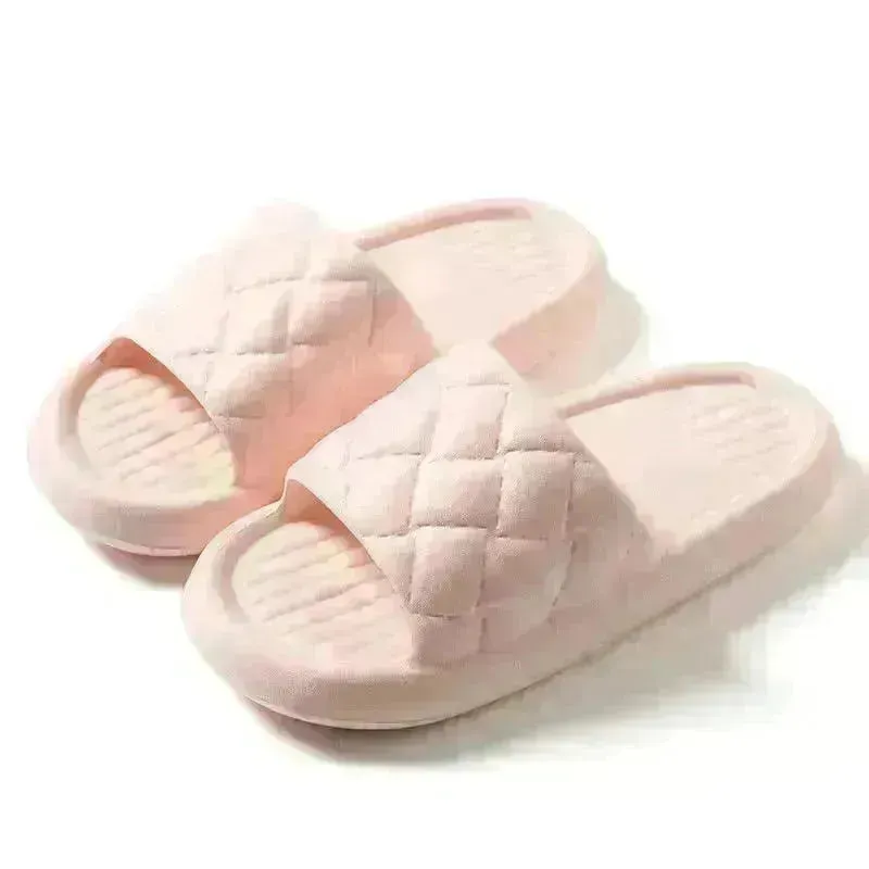 New Rhombus Home Slippers Summer Non-slip Floor Bathroom Slipper Lightweight Simple House Shoes For Women Men