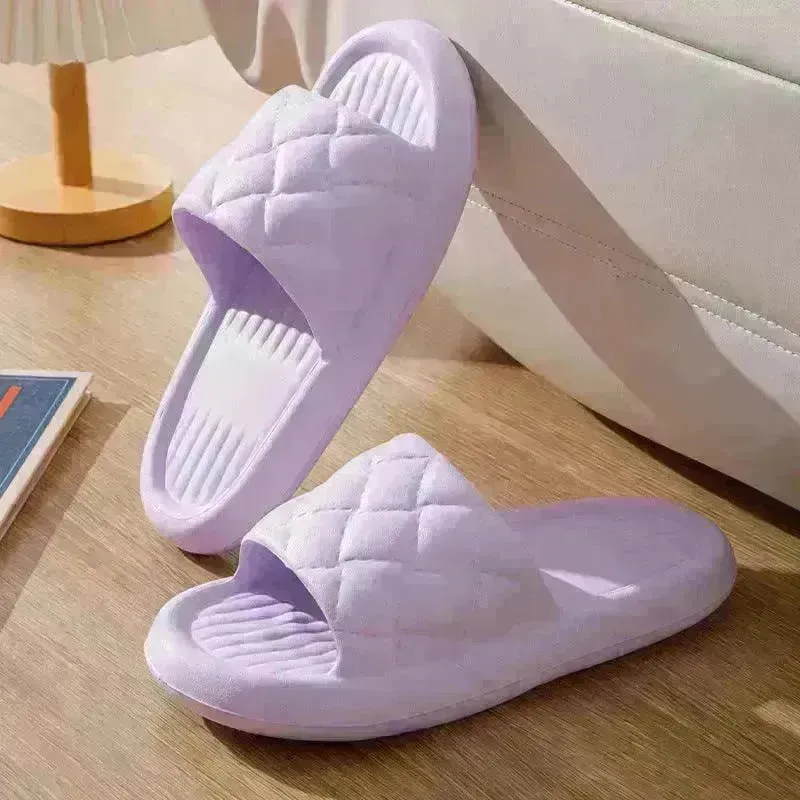New Rhombus Home Slippers Summer Non-slip Floor Bathroom Slipper Lightweight Simple House Shoes For Women Men