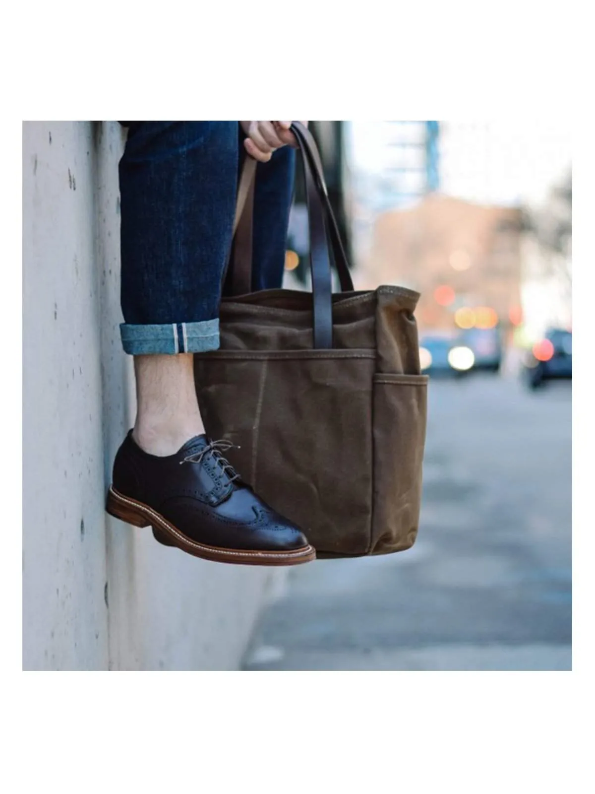 Oakstreet Bootmakers Field Tan Waxed Canvas Utility Tote