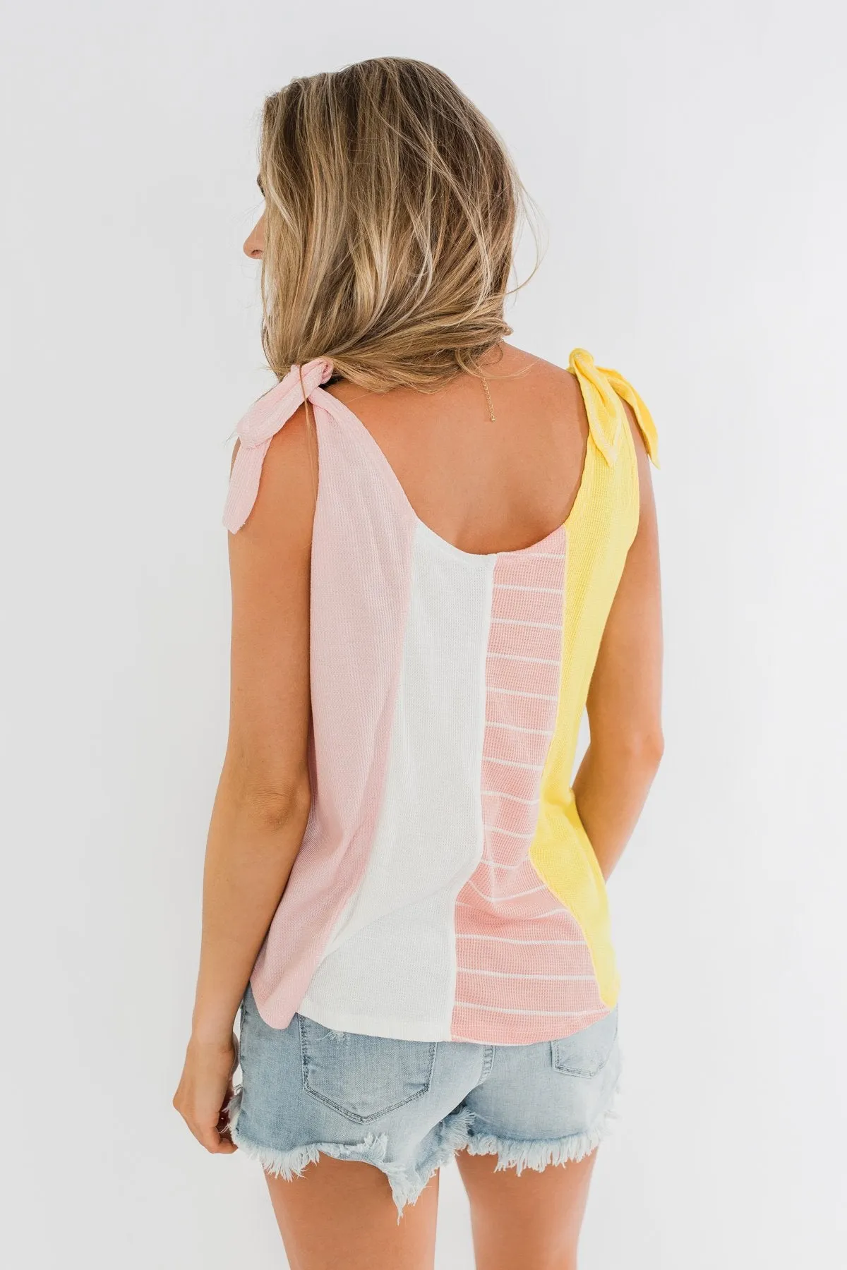 Once Again Color Block Tank Top- Pink, Off White, & Yellow