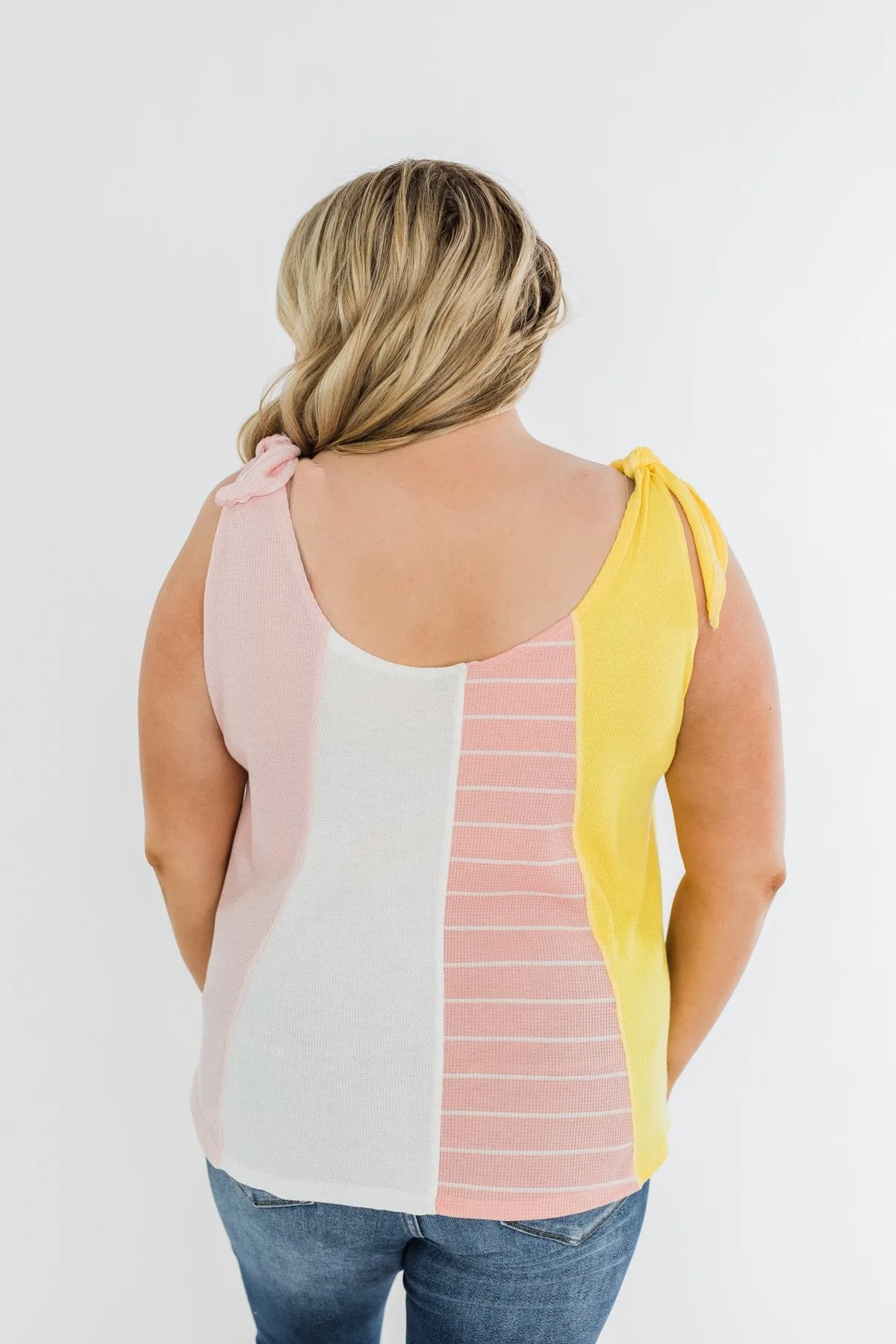 Once Again Color Block Tank Top- Pink, Off White, & Yellow