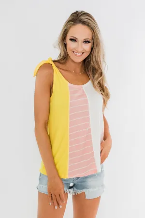 Once Again Color Block Tank Top- Pink, Off White, & Yellow