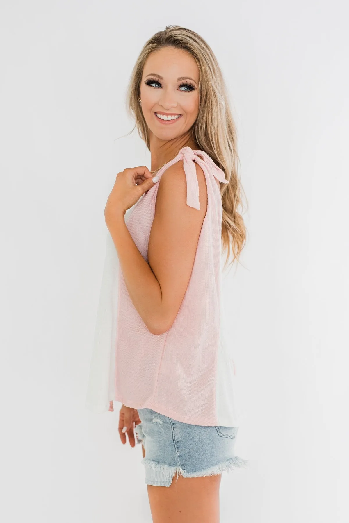 Once Again Color Block Tank Top- Pink, Off White, & Yellow