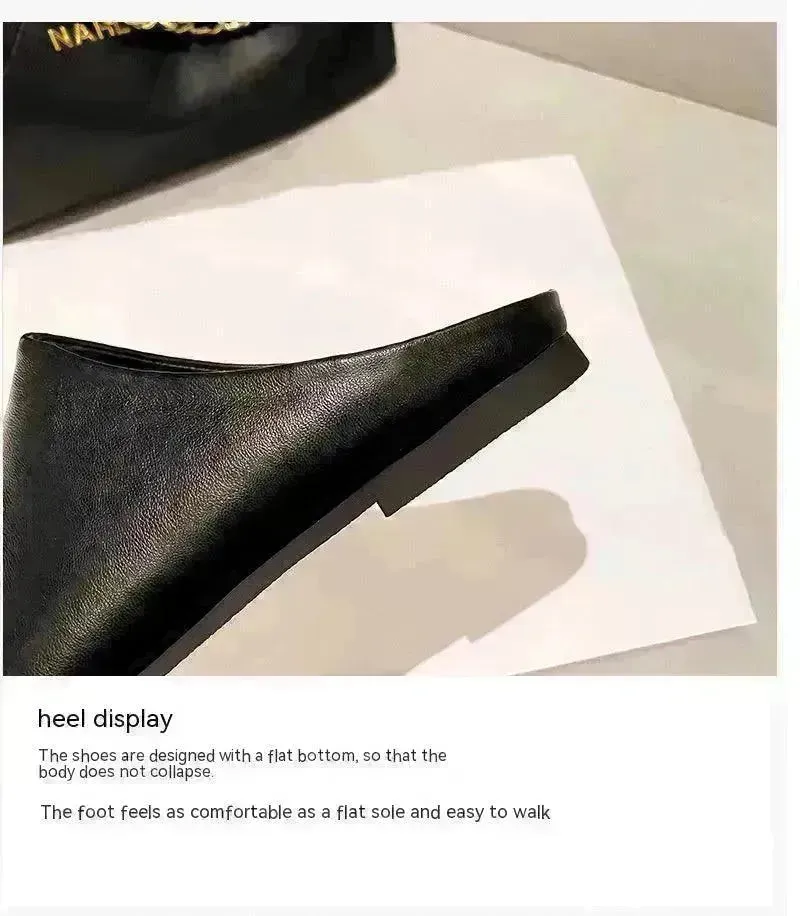 Outer Wear Split Toe Sheepskin Closed Toe Half  Leathers Slippers for Women