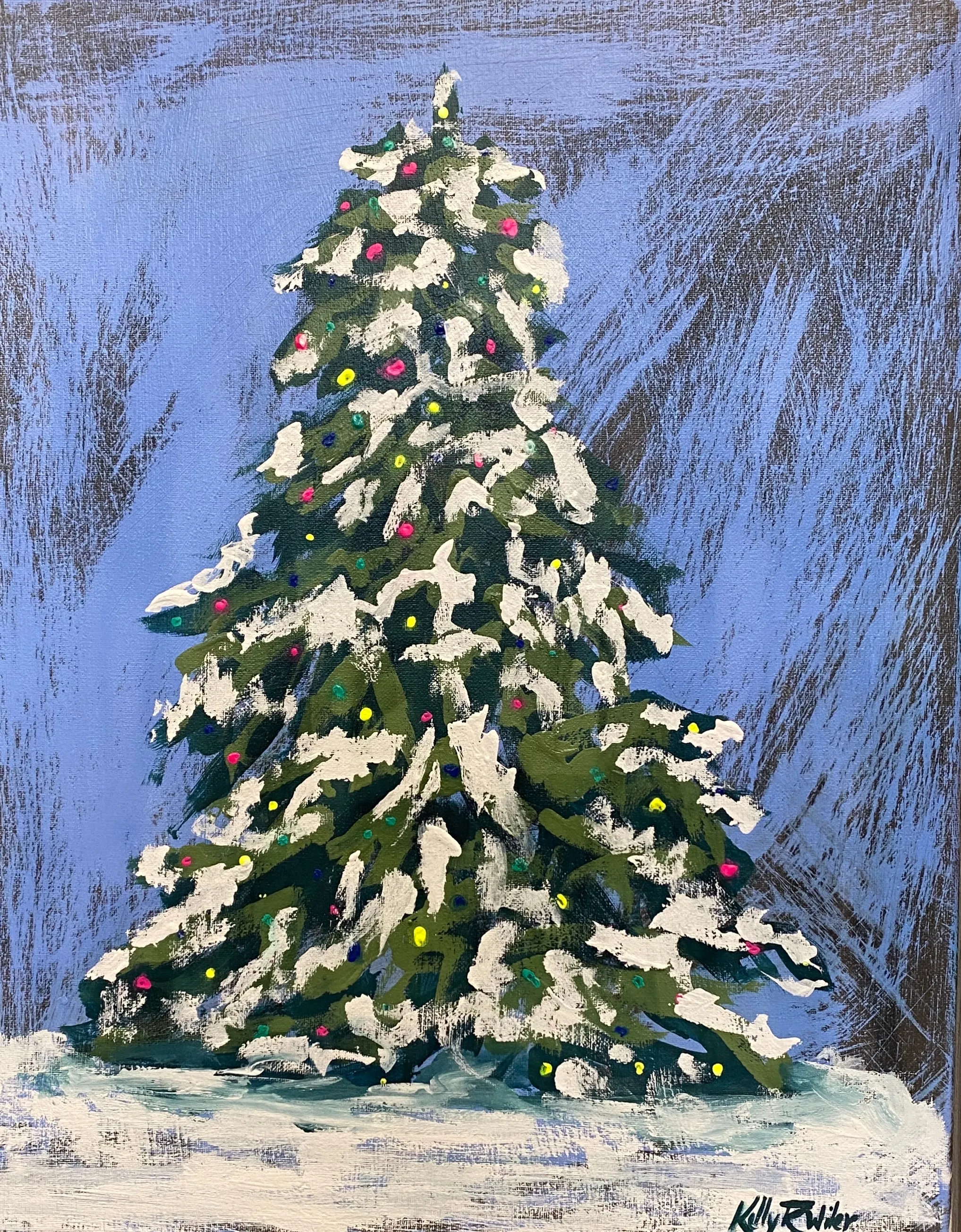 Painterly Christmas Tree on Canvas