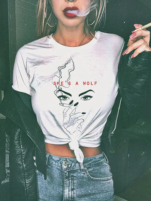 Personal Printing Round Collar Casual T-shirt
