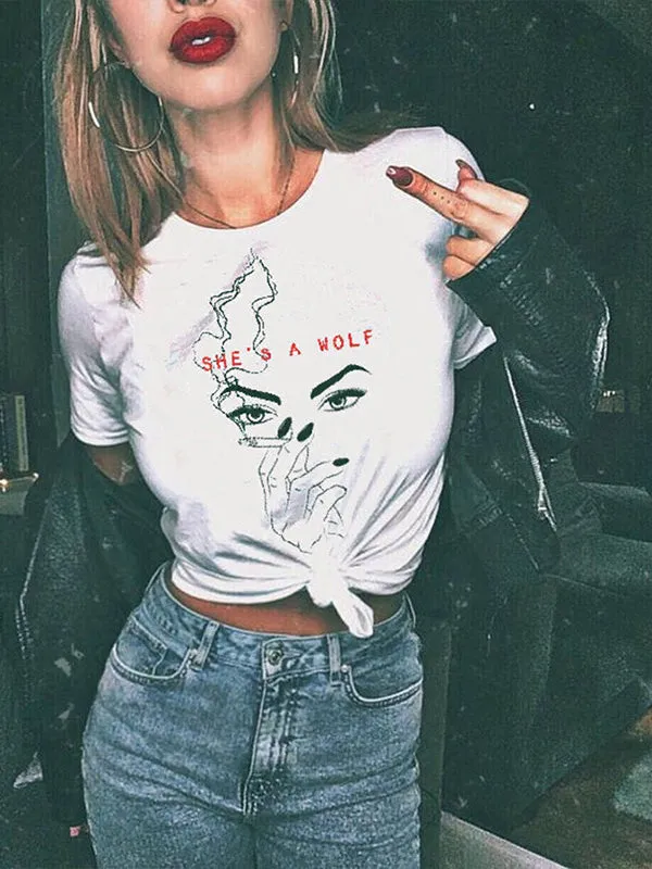 Personal Printing Round Collar Casual T-shirt
