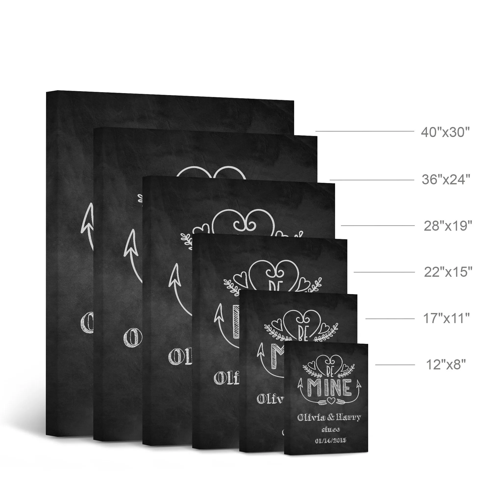Personalized Gift Wall Art with Couple Names and Special Date Be Mine Since Blackboard Design