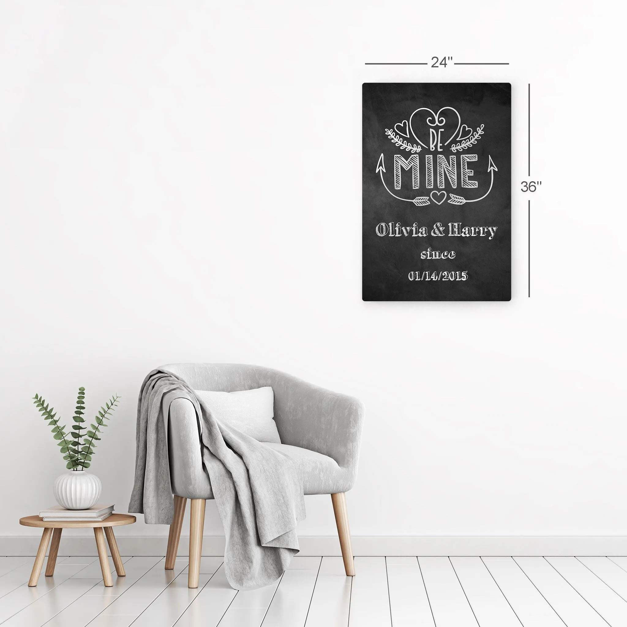 Personalized Gift Wall Art with Couple Names and Special Date Be Mine Since Blackboard Design