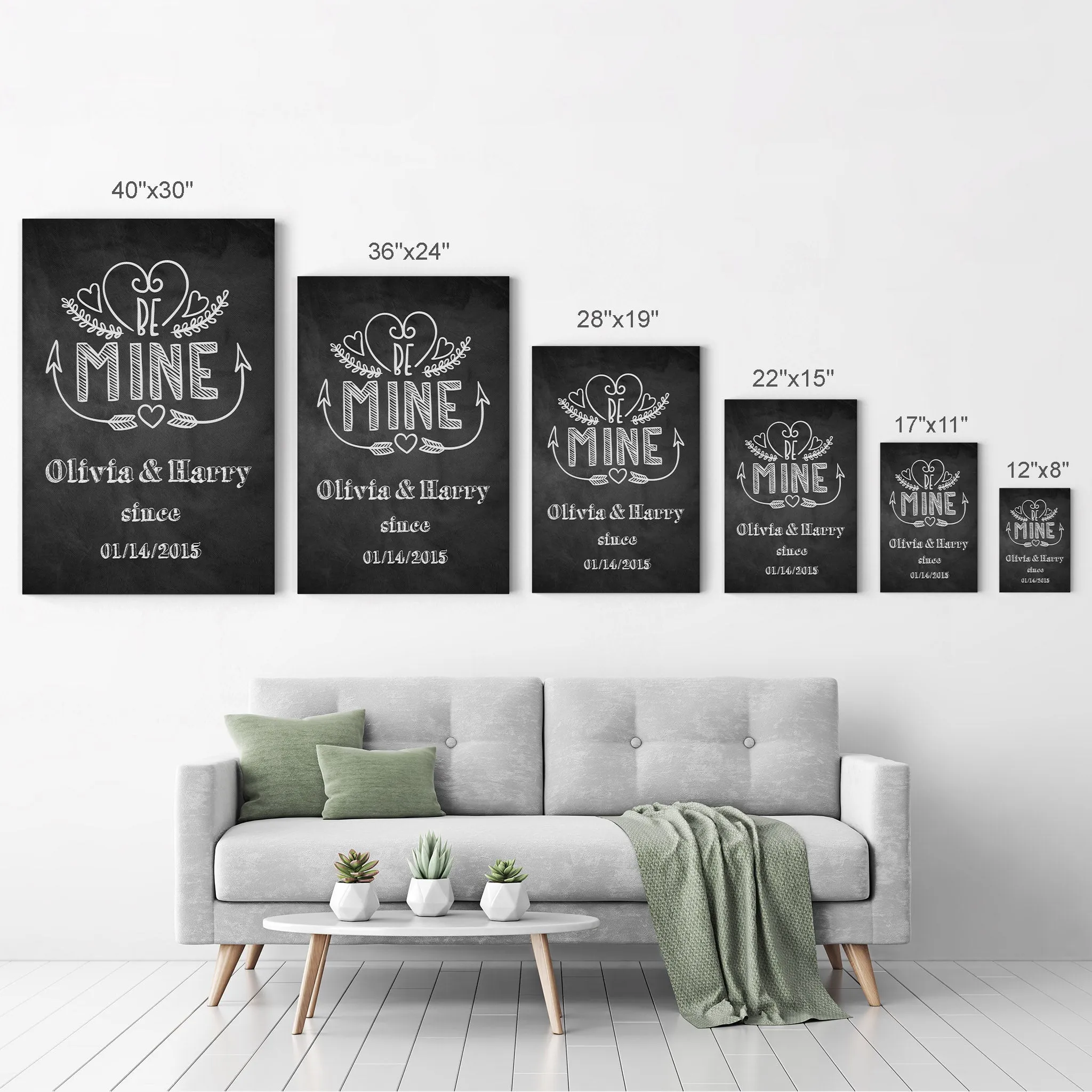 Personalized Gift Wall Art with Couple Names and Special Date Be Mine Since Blackboard Design