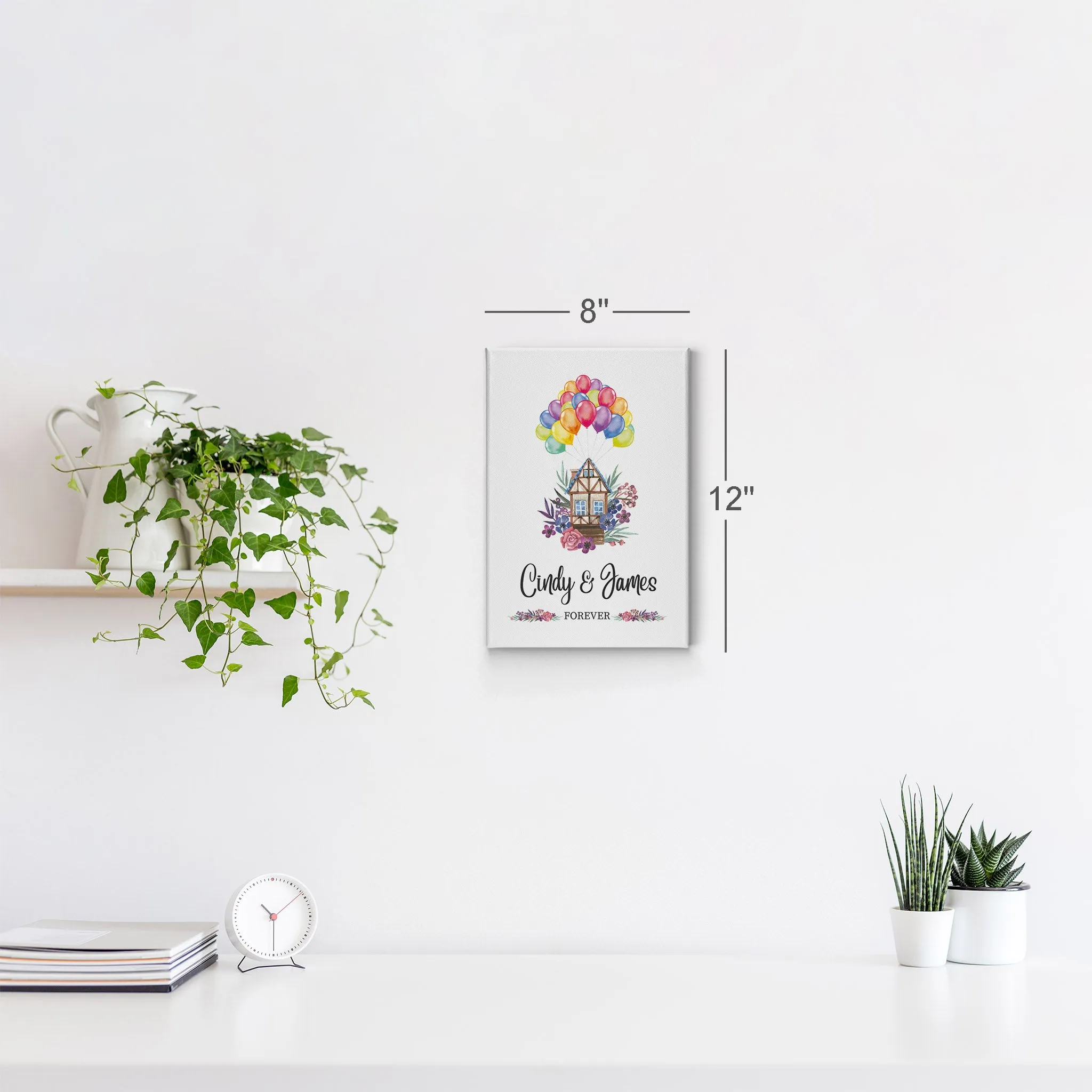 Personalized Gift Wall Art with Couple Names Home and Baloons Forever Design