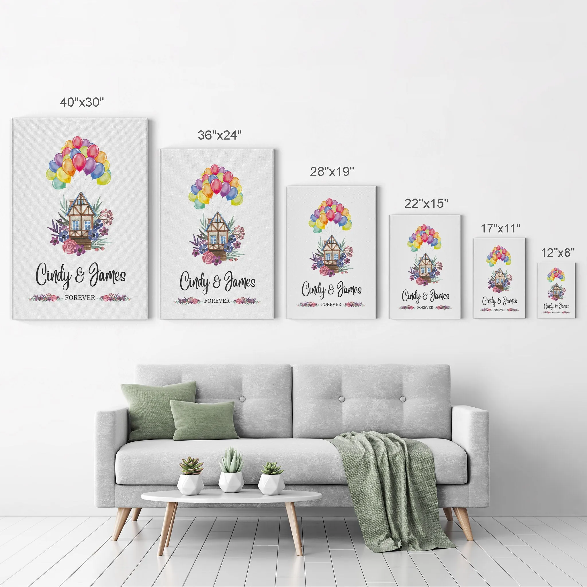 Personalized Gift Wall Art with Couple Names Home and Baloons Forever Design