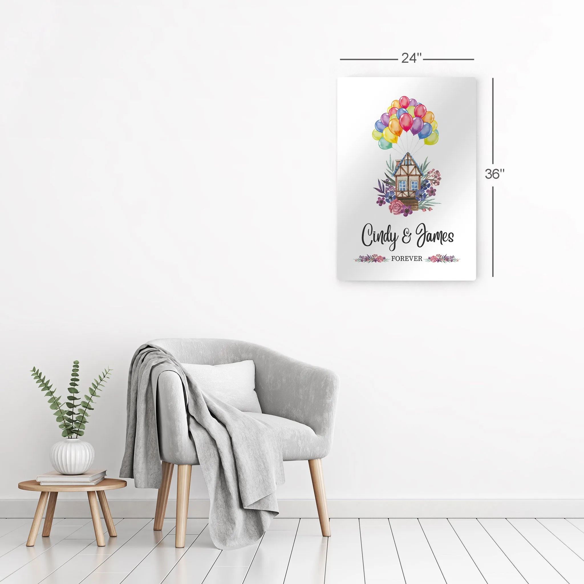 Personalized Gift Wall Art with Couple Names Home and Baloons Forever Design