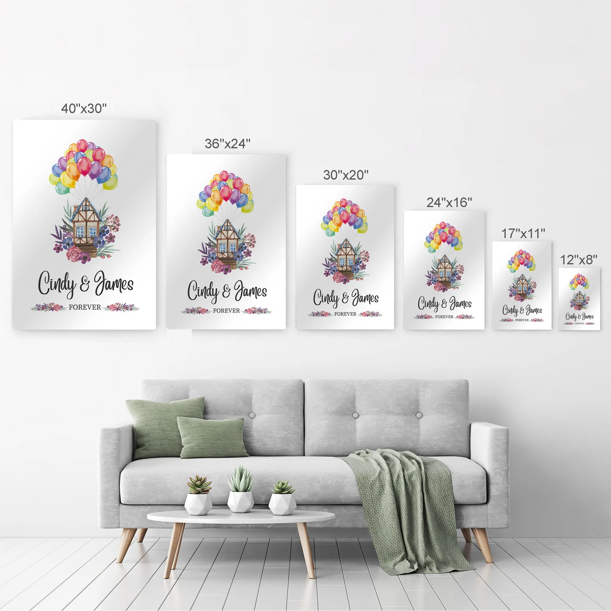 Personalized Gift Wall Art with Couple Names Home and Baloons Forever Design
