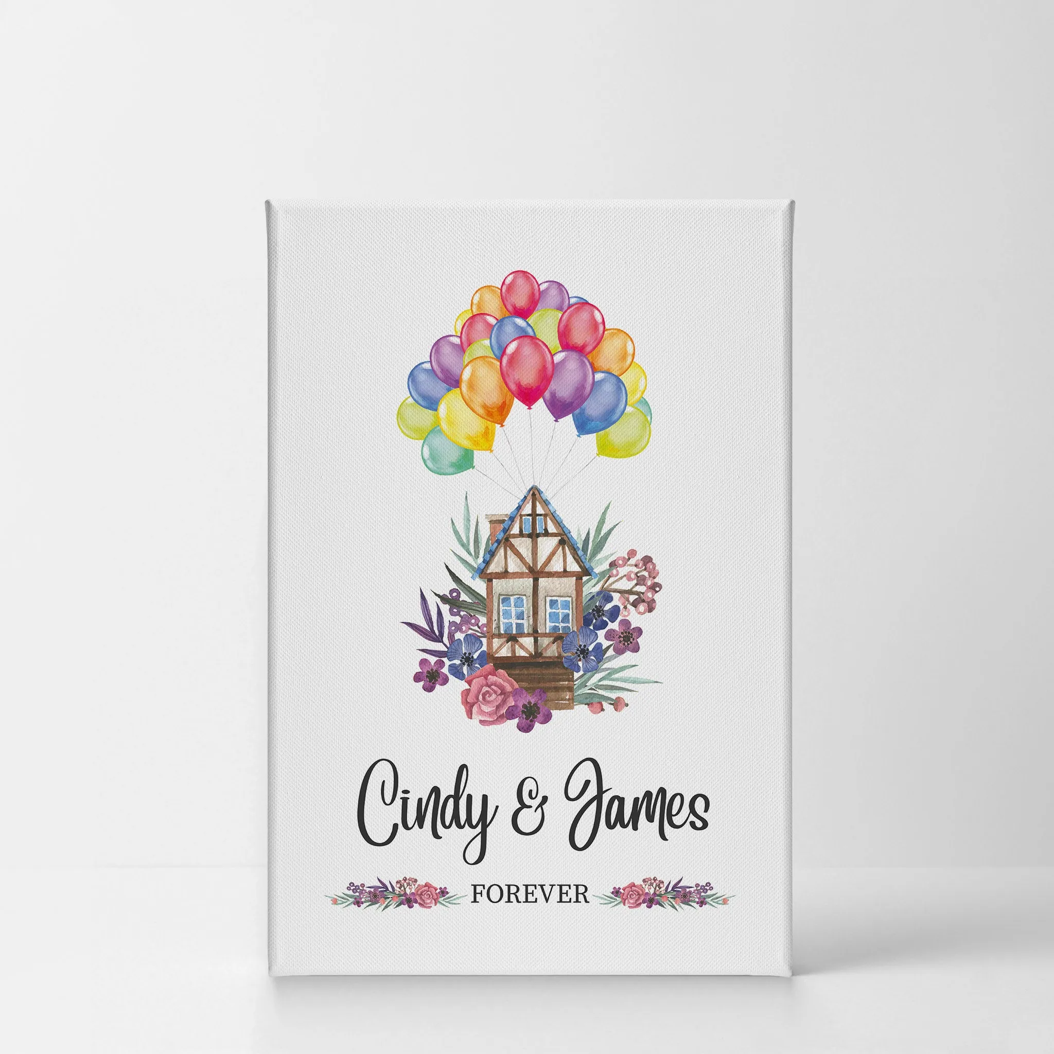 Personalized Gift Wall Art with Couple Names Home and Baloons Forever Design