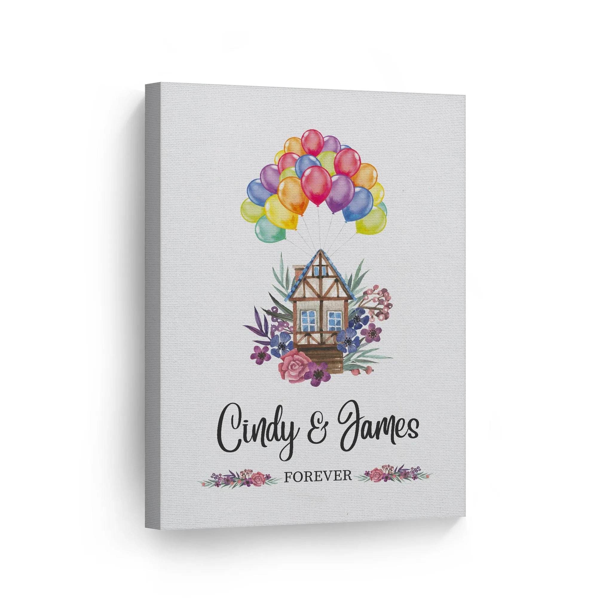 Personalized Gift Wall Art with Couple Names Home and Baloons Forever Design
