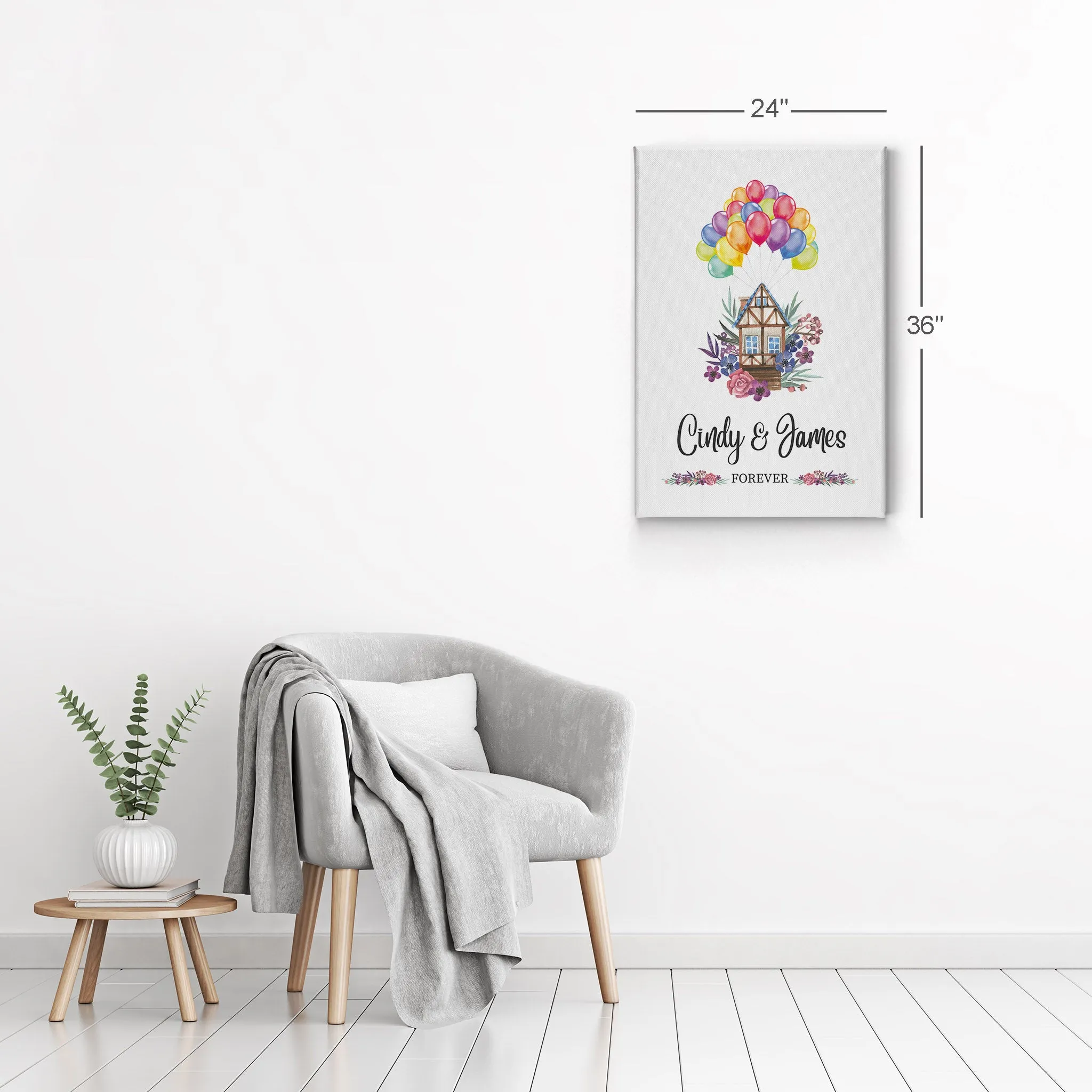 Personalized Gift Wall Art with Couple Names Home and Baloons Forever Design