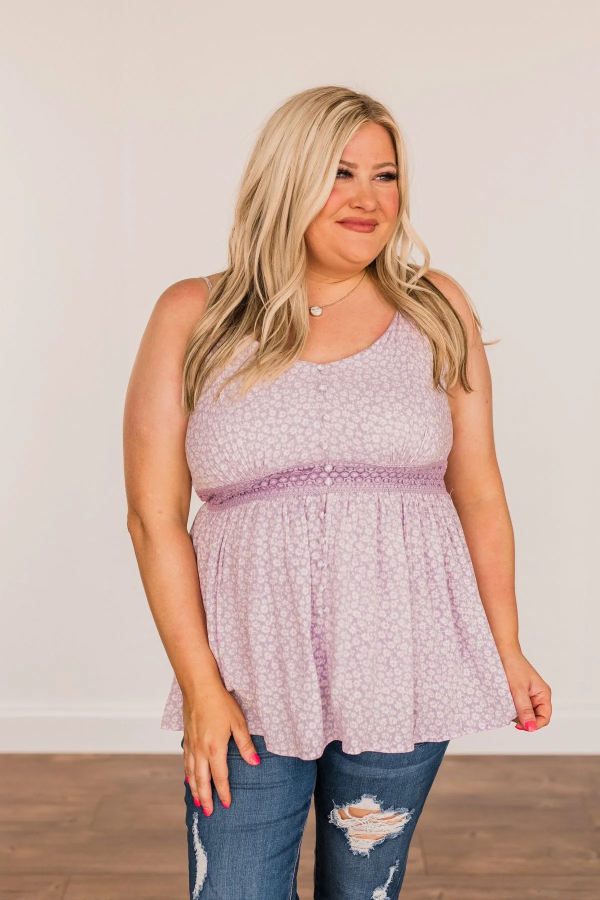 Picture This Floral Tank Top- Lilac