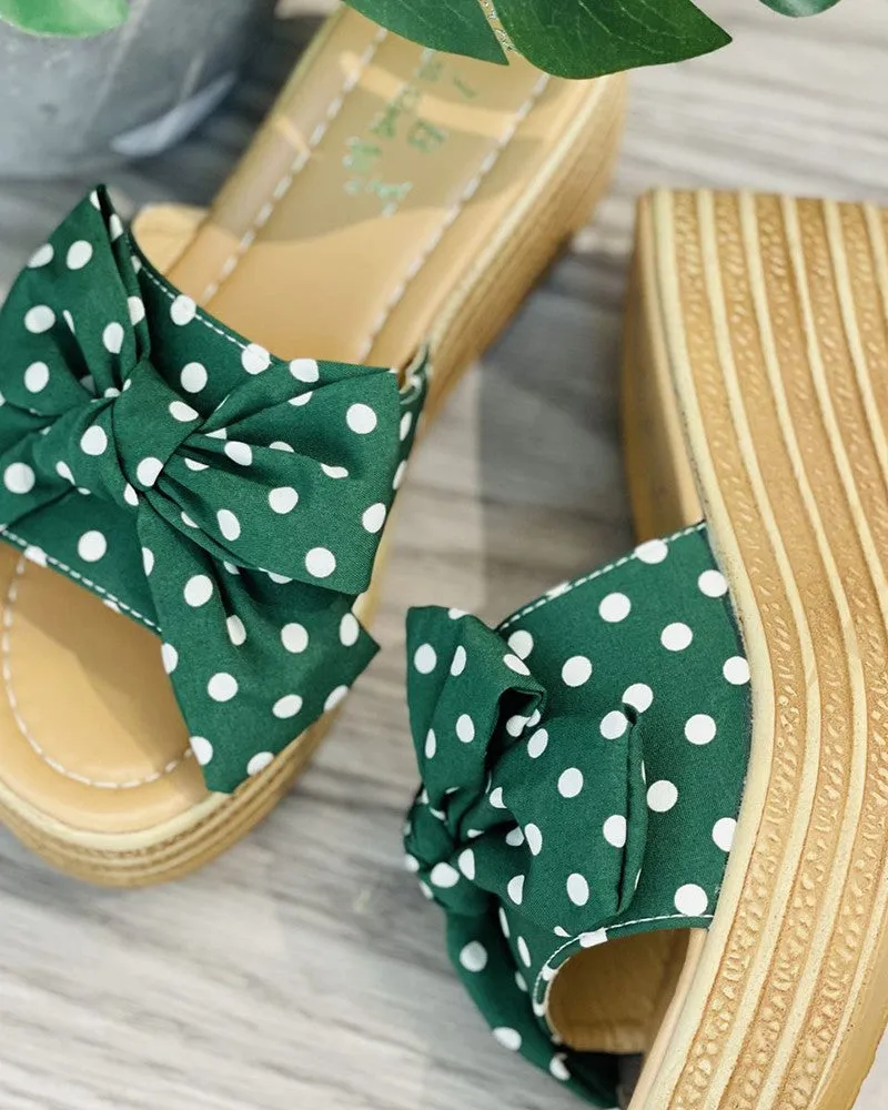 Polkadot Print Bowknot Decor Wedge Shoes