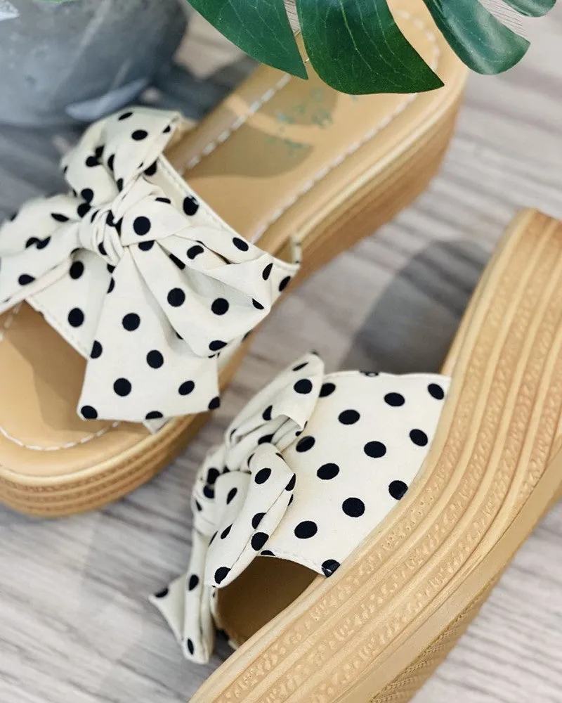 Polkadot Print Bowknot Decor Wedge Shoes