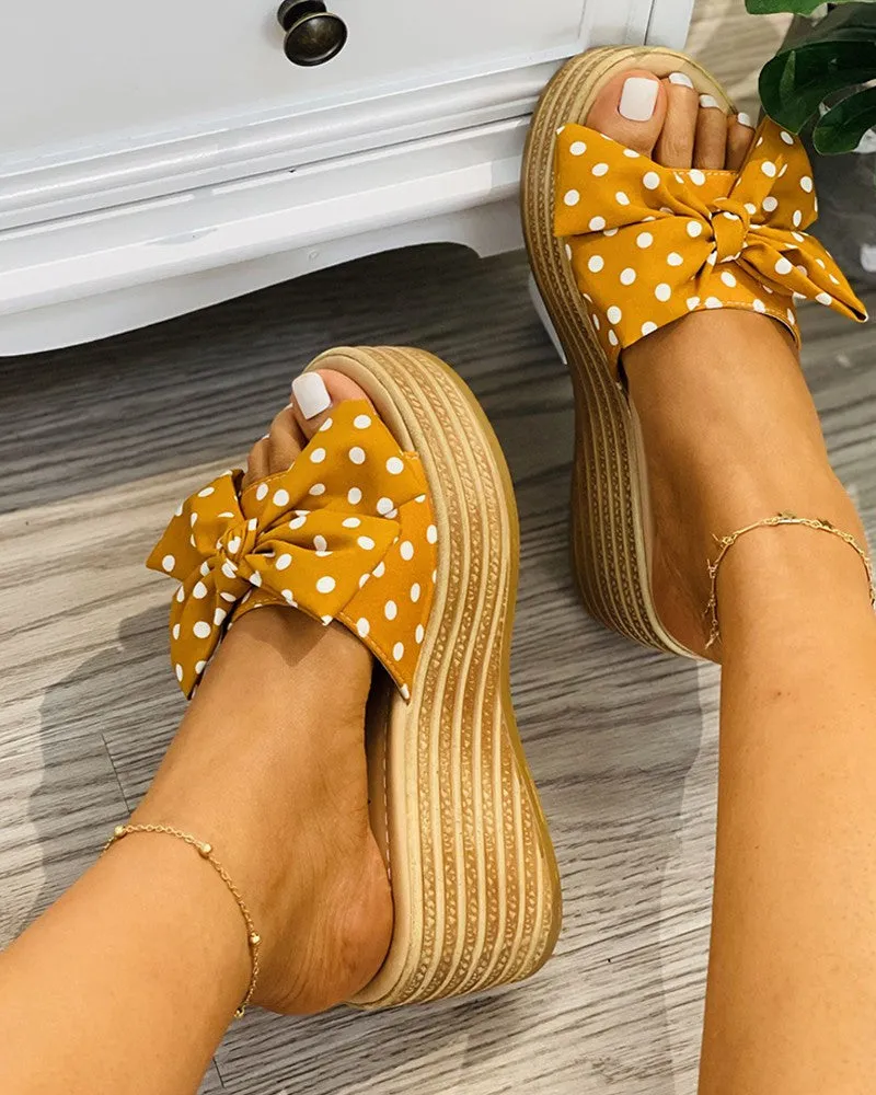 Polkadot Print Bowknot Decor Wedge Shoes