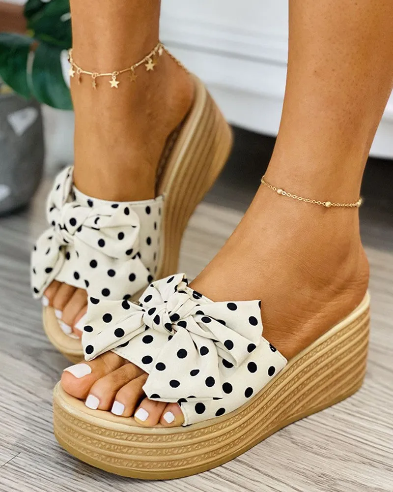 Polkadot Print Bowknot Decor Wedge Shoes