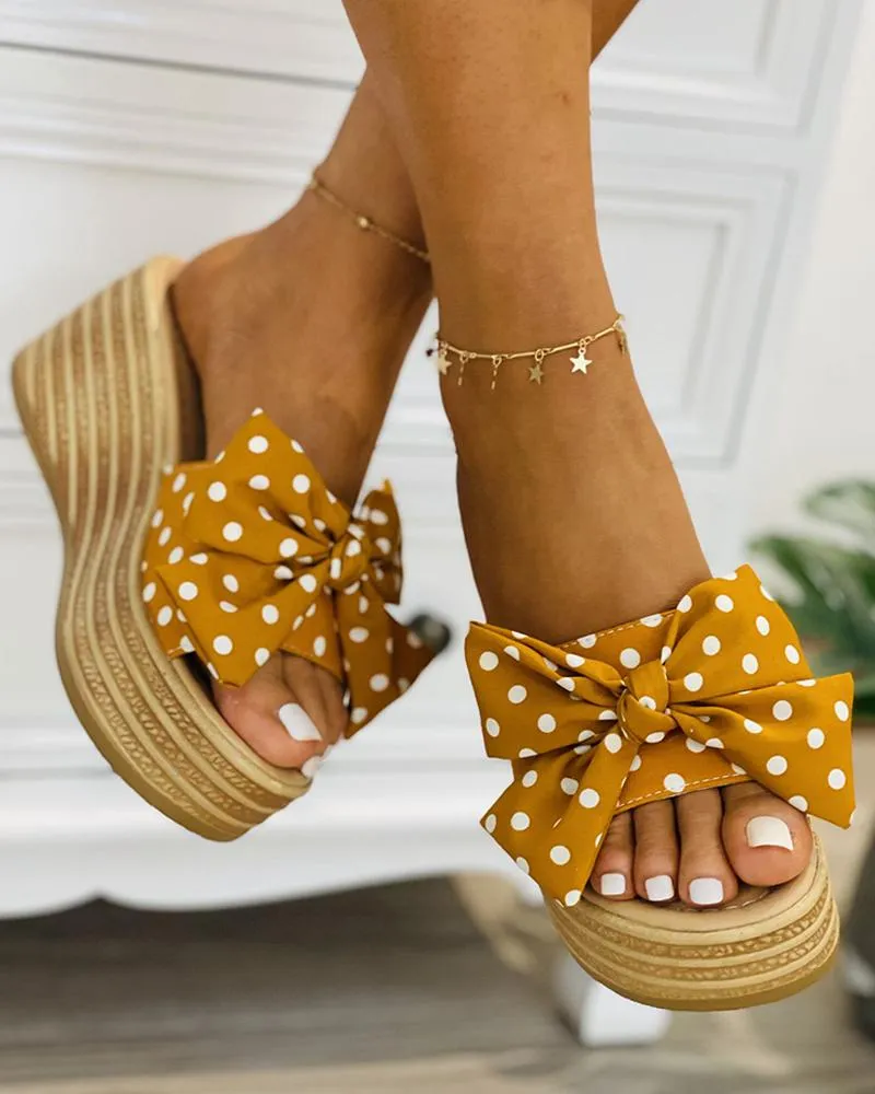 Polkadot Print Bowknot Decor Wedge Shoes
