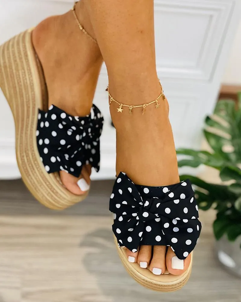 Polkadot Print Bowknot Decor Wedge Shoes