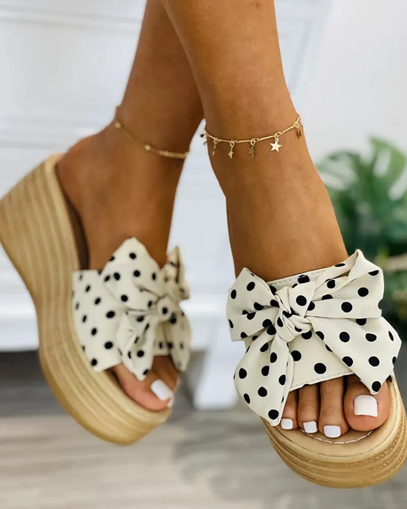 Polkadot Print Bowknot Decor Wedge Shoes