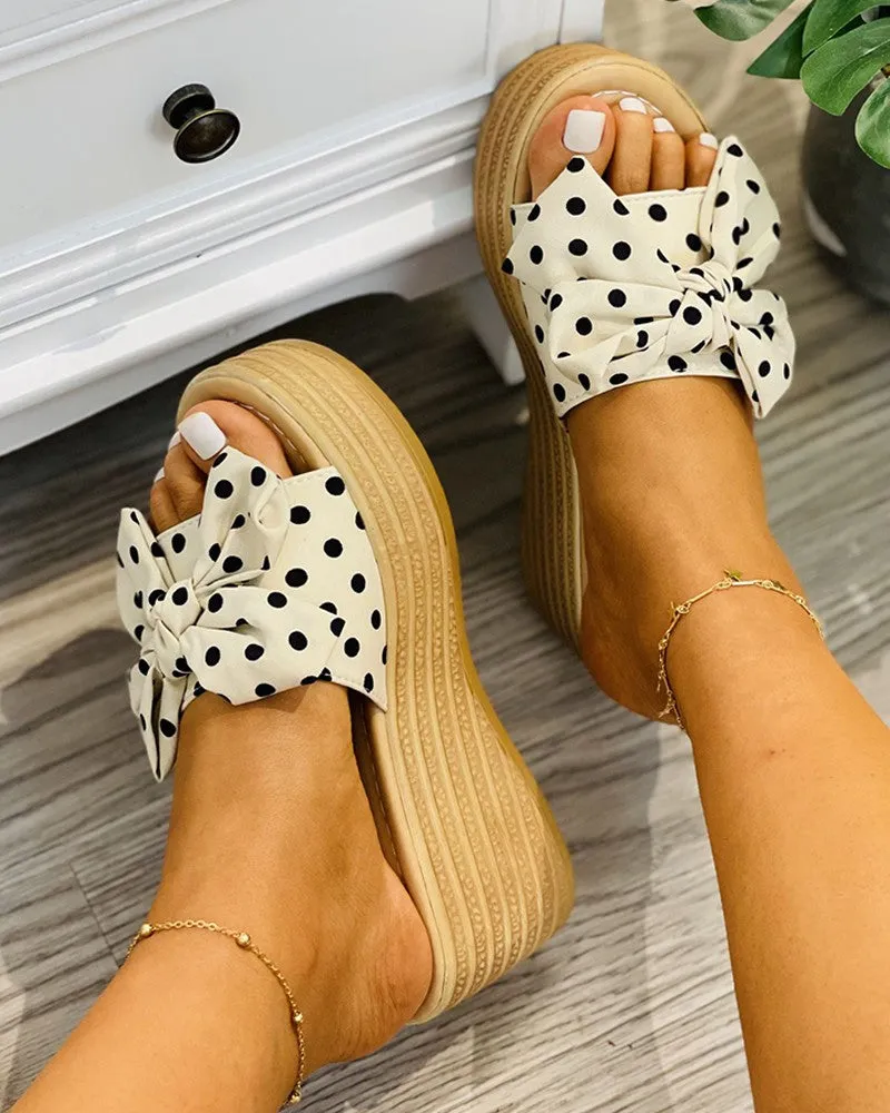 Polkadot Print Bowknot Decor Wedge Shoes