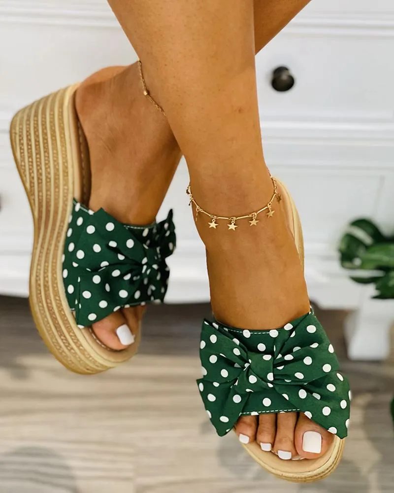 Polkadot Print Bowknot Decor Wedge Shoes