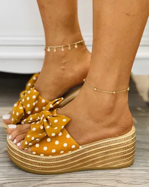 Polkadot Print Bowknot Decor Wedge Shoes