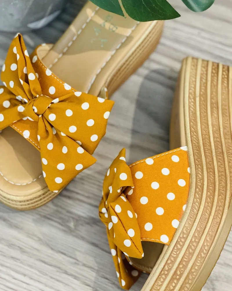 Polkadot Print Bowknot Decor Wedge Shoes