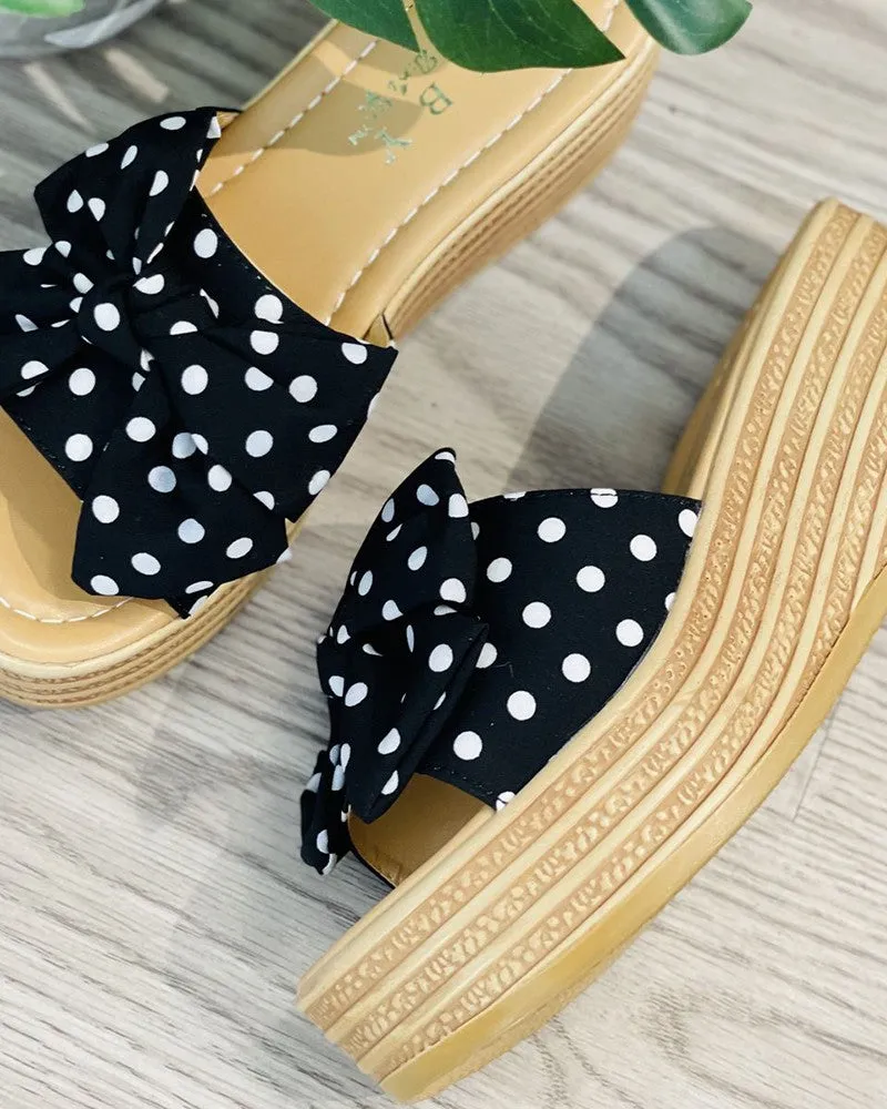 Polkadot Print Bowknot Decor Wedge Shoes