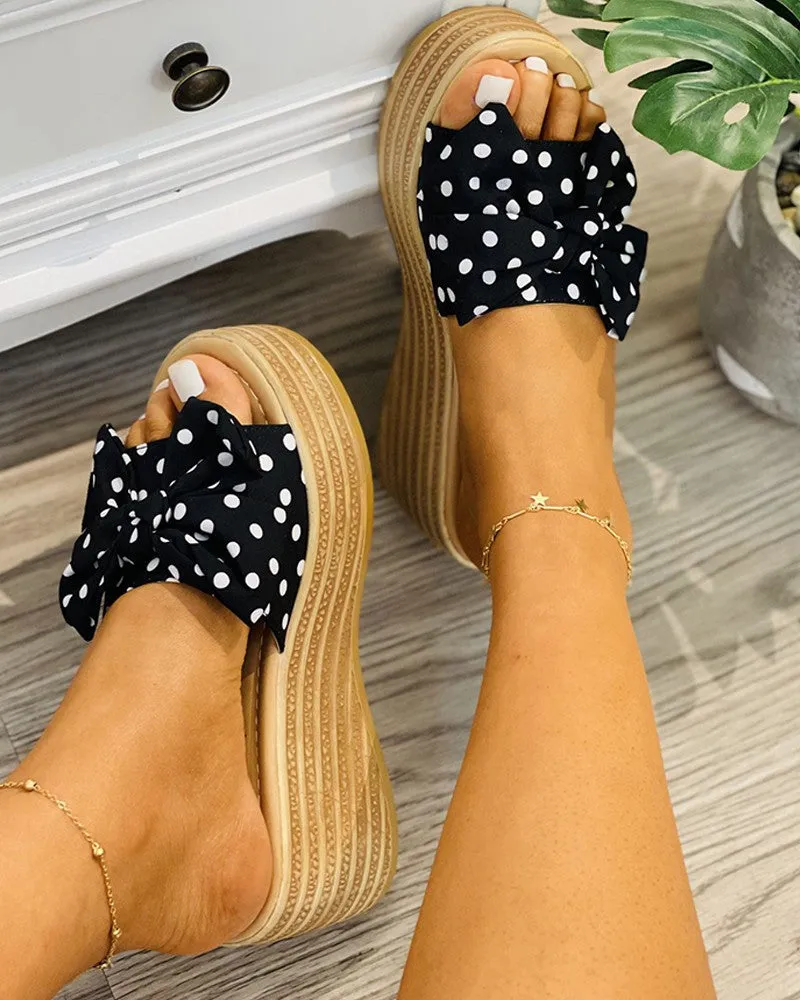 Polkadot Print Bowknot Decor Wedge Shoes