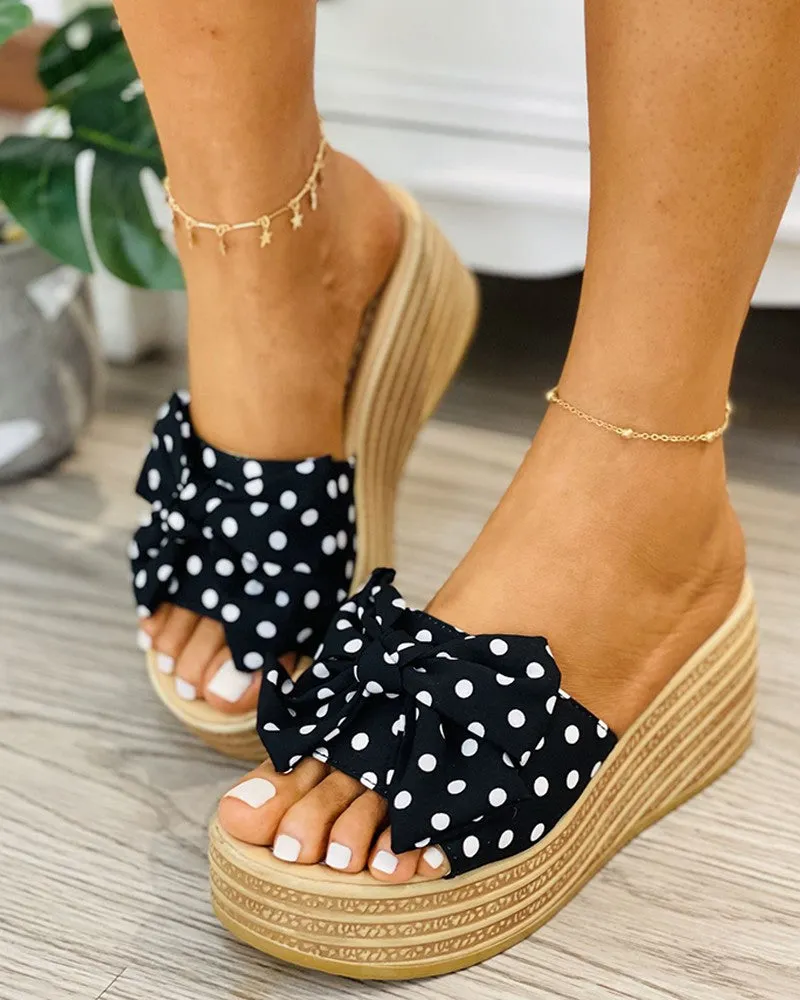 Polkadot Print Bowknot Decor Wedge Shoes