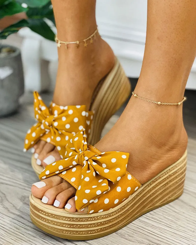Polkadot Print Bowknot Decor Wedge Shoes