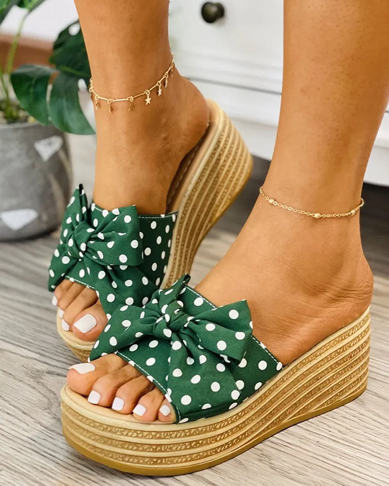 Polkadot Print Bowknot Decor Wedge Shoes