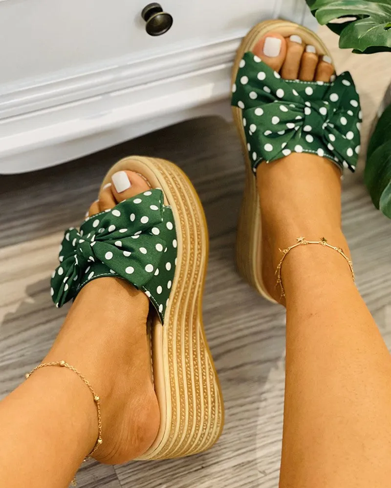 Polkadot Print Bowknot Decor Wedge Shoes