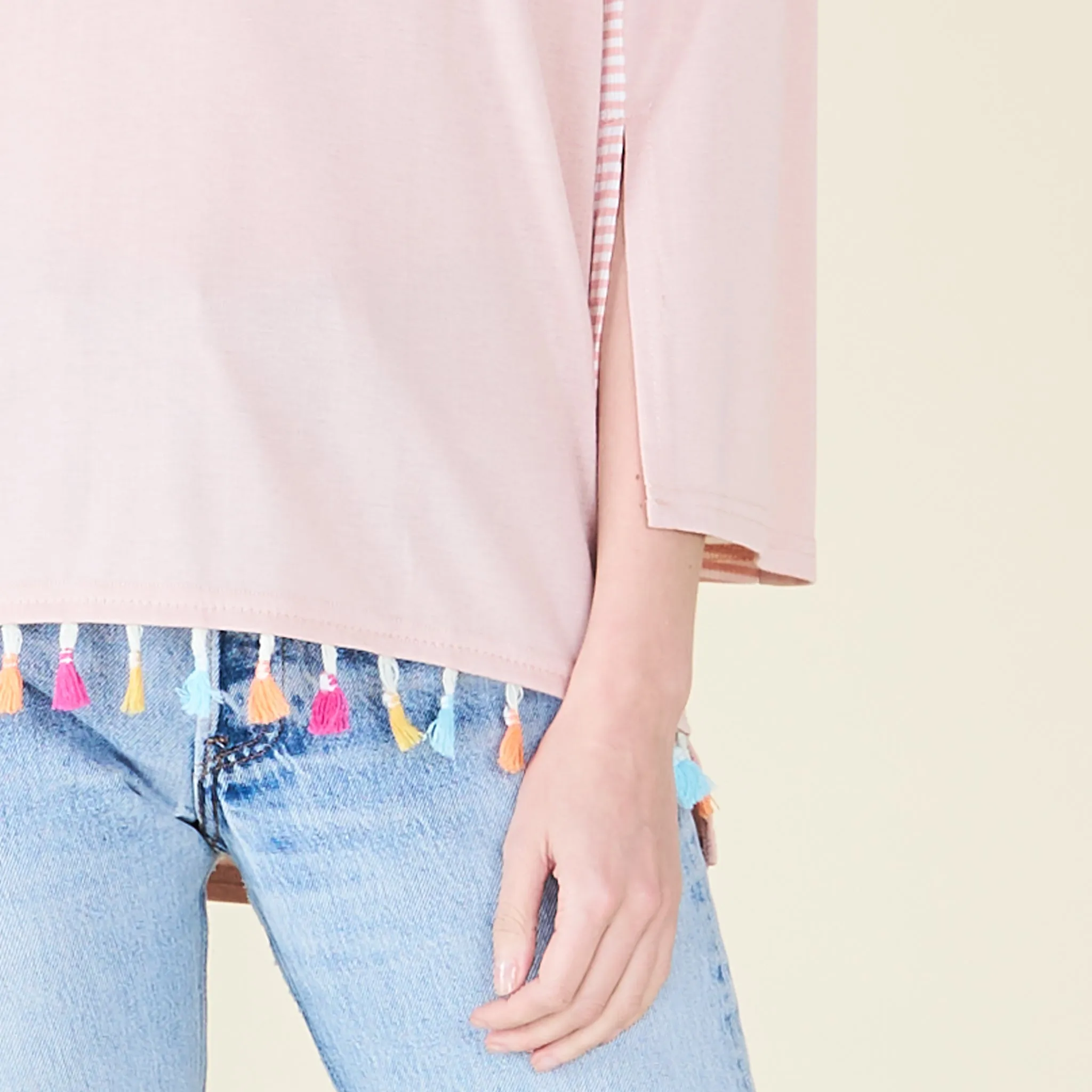 Pom Pom Trim Cape Sleeve Top