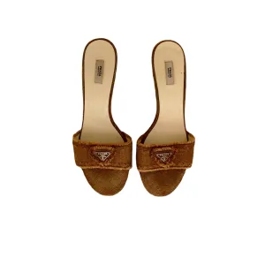 Prada Tan Jute Logo Wedge