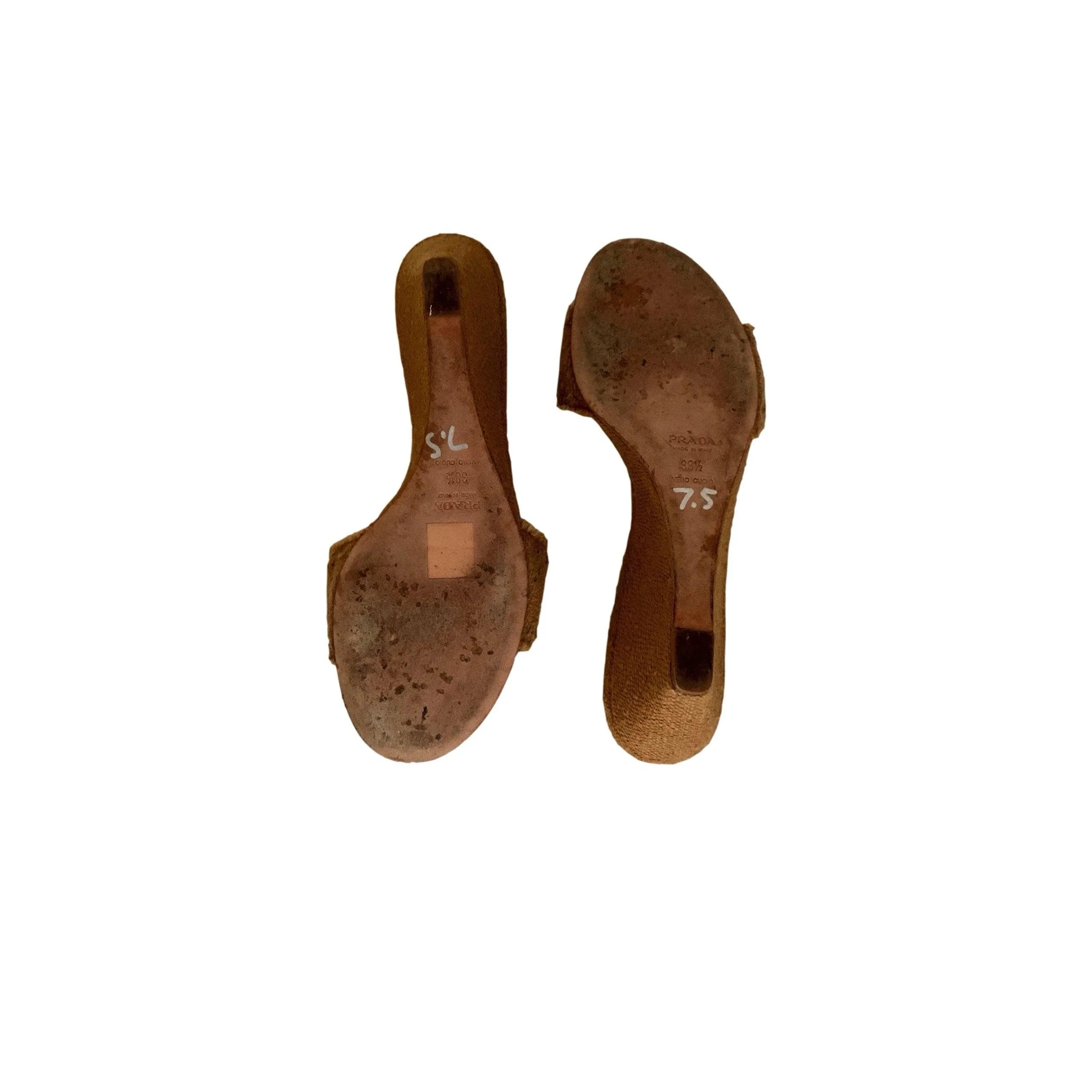 Prada Tan Jute Logo Wedge