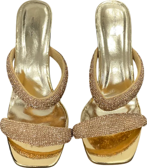 PrettyLittleThing Metallic Dimante Square Toe Padded Strap Heeled Sandals UK 8 EU 41 👠