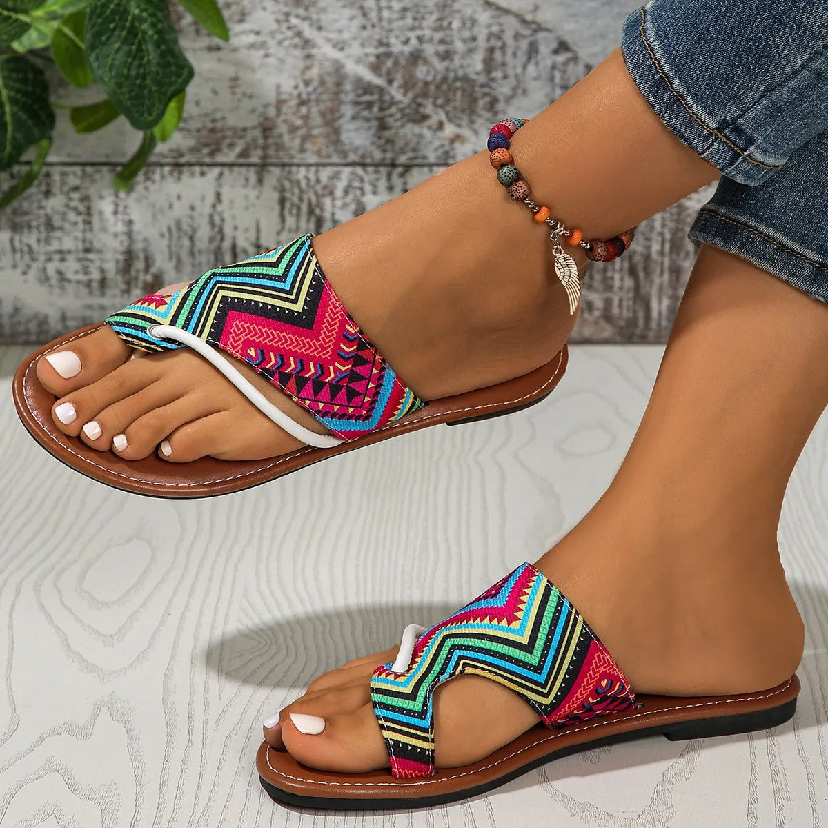 Printed Toe Covering Sandals