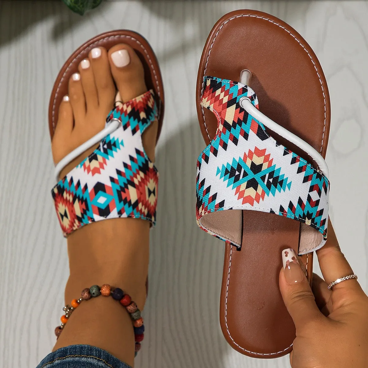 Printed Toe Covering Sandals