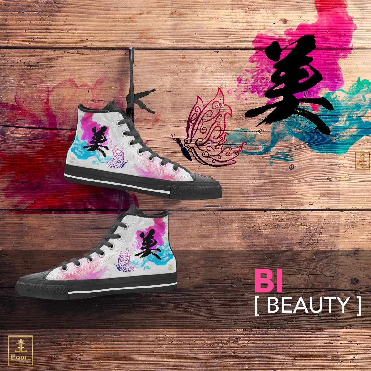 "Bi" - Beauty Kanji High Top Shoes - Womens