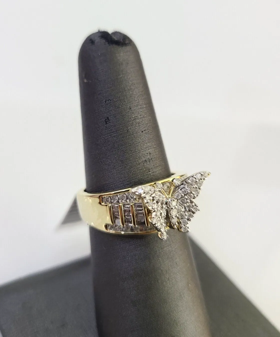 Real 10k Butterfly Diamond Ladies Ring Women Casual 10Kt Yellow Gold