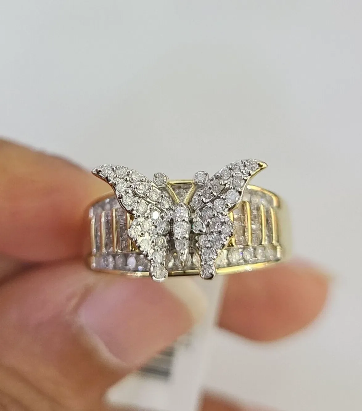 Real 10k Butterfly Diamond Ladies Ring Women Casual 10Kt Yellow Gold