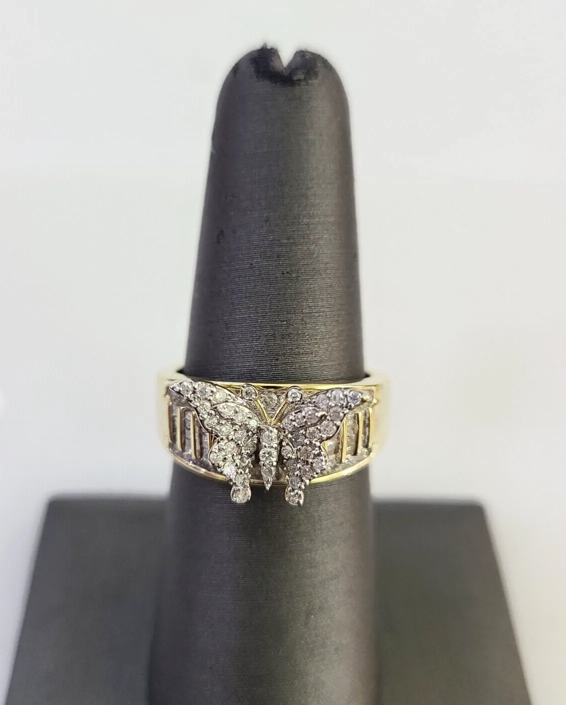 Real 10k Butterfly Diamond Ladies Ring Women Casual 10Kt Yellow Gold