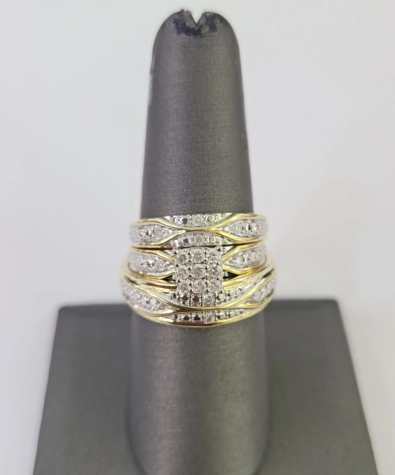 REAL 10k Diamond Ring Ladies Men Trio SET Wedding Engagement Genuine Yellow Gold